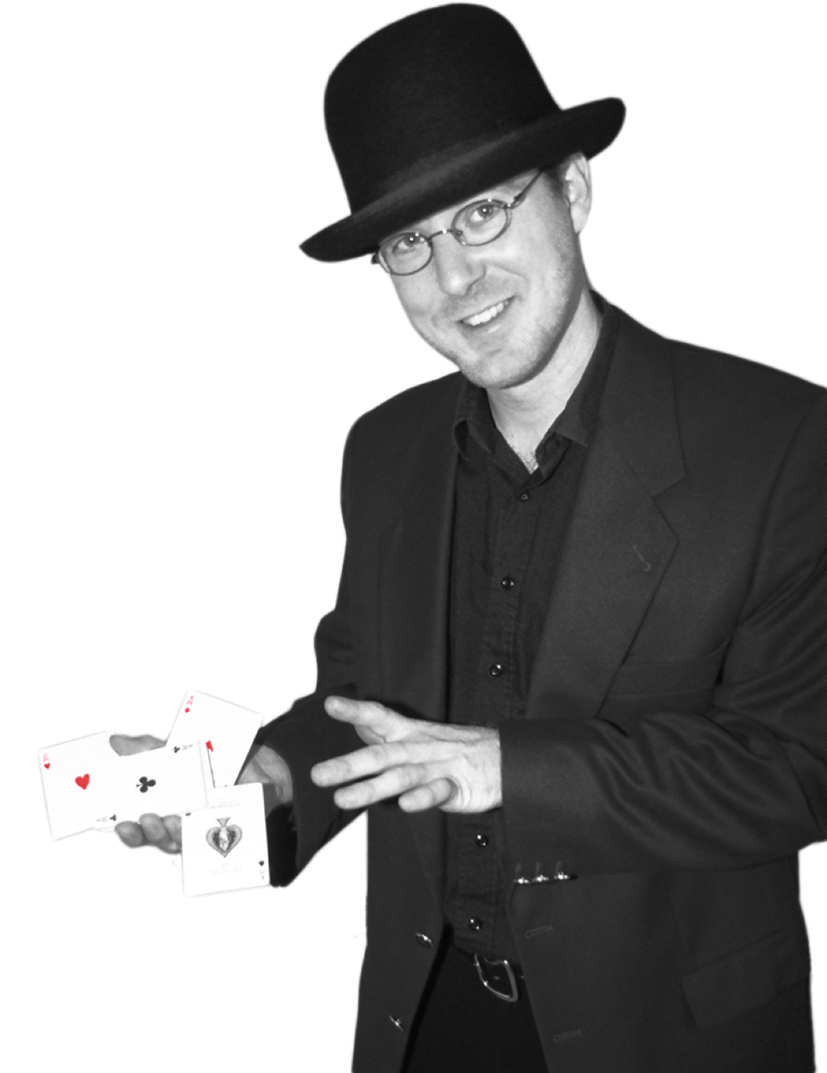 Wittich Wolf hält 4 Asse in der Hand. Ihr Jubiläum/Ihre Feier wird individuell magisch gestaltet.